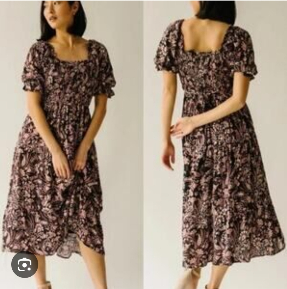 Piper & Scoot Elegant Floral Midi Dress - Black and Pink